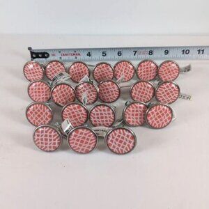 Lot Coral White Silver Criss Cross Drawer Pulls Cabinet Knobs w/ Screws 21 Piece